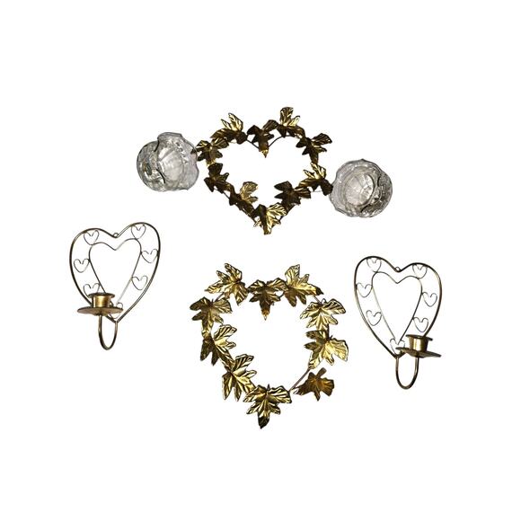 Vintage Home Interiors Metal Heart Candle Holders Wall Display - Picture 1 of 3